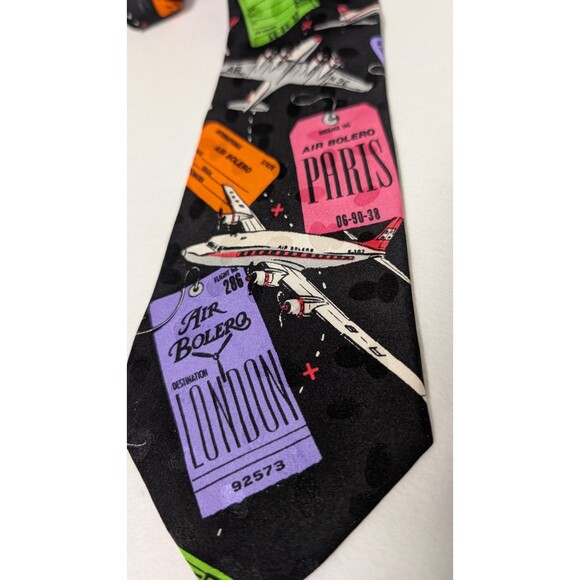 Vintage 90s Addiction 100% Silk Tie Airplane Flight Travel Pilot Airport Novelty - Picture 2 of 6
